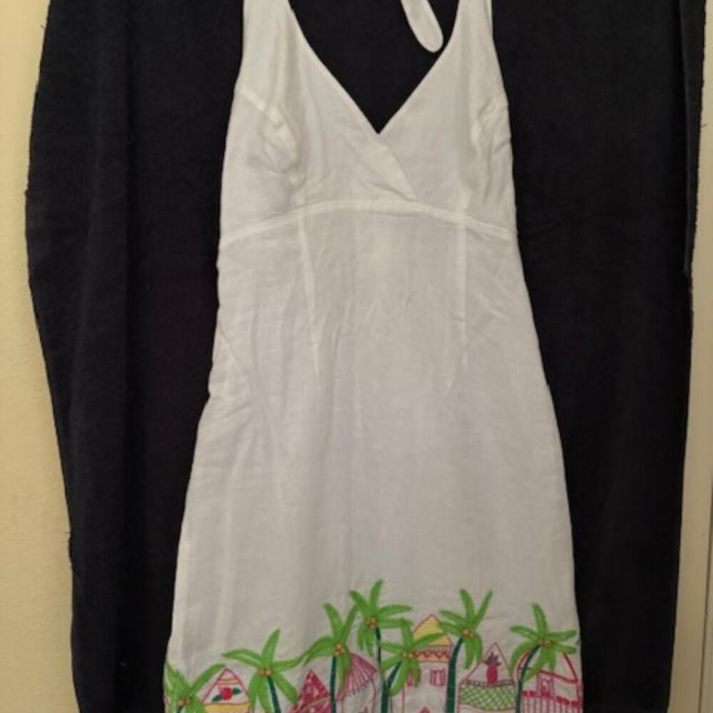 Lilly Pulitzer White Halter Sundress Tropical Embroidered Detail  Size 10